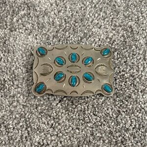 Frontier Buckles Silver and Turquoise Belt Buckle